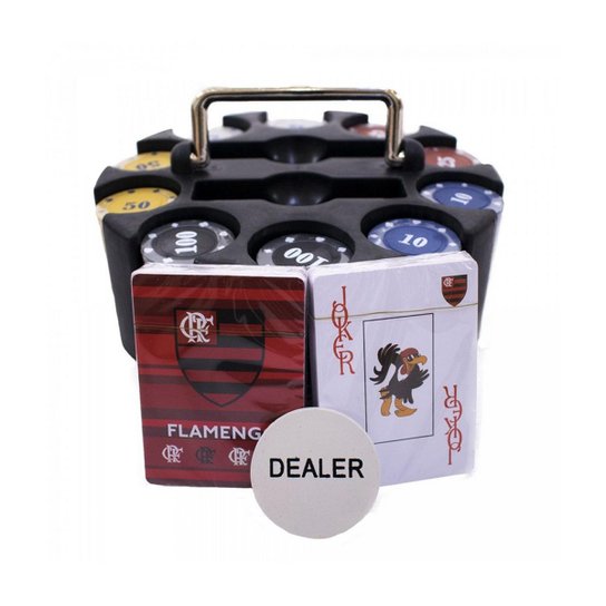 Kit Poker 200 Fichas+Baralhos Flamengo - Preto Menor preço em Kit Poker 200 Fichas+Baralhos Flamengo - Preto