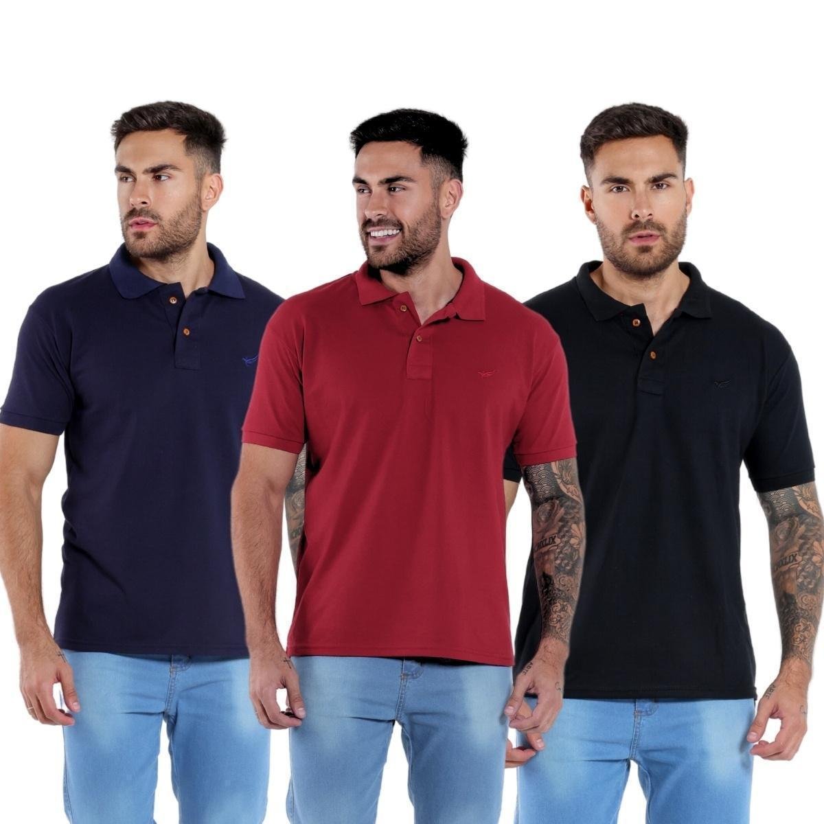 Kit Polo Masculina Tradicional Básica Envoy Manga Curta 3 Peças Menor preço em Kit Polo Masculina Tradicional Básica Envoy Manga Curta 3 Peças