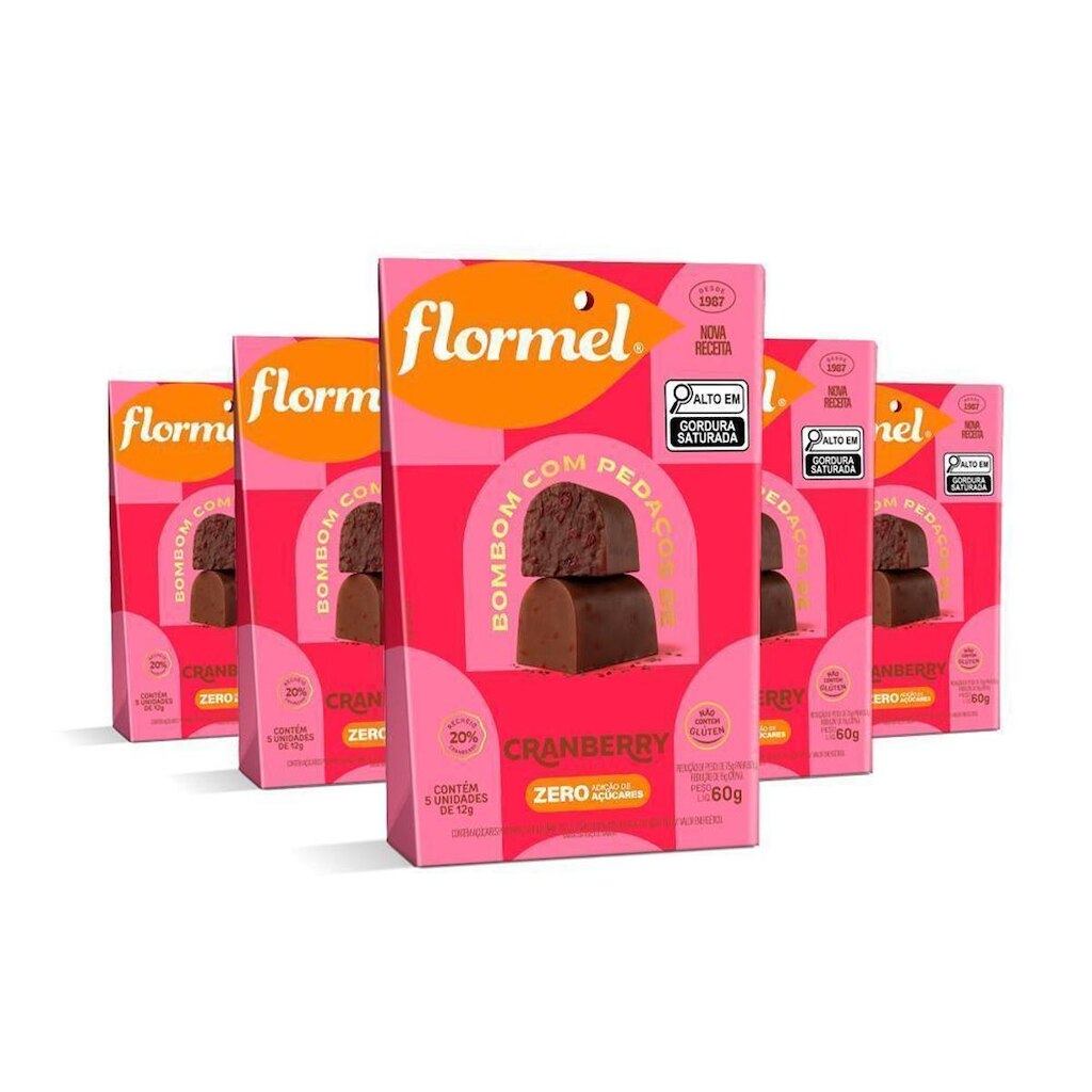 Kit Pouch Flormel Bombom ao Leite c/ Cranberry Zero Açúcar 60G c/ 5 Unidades