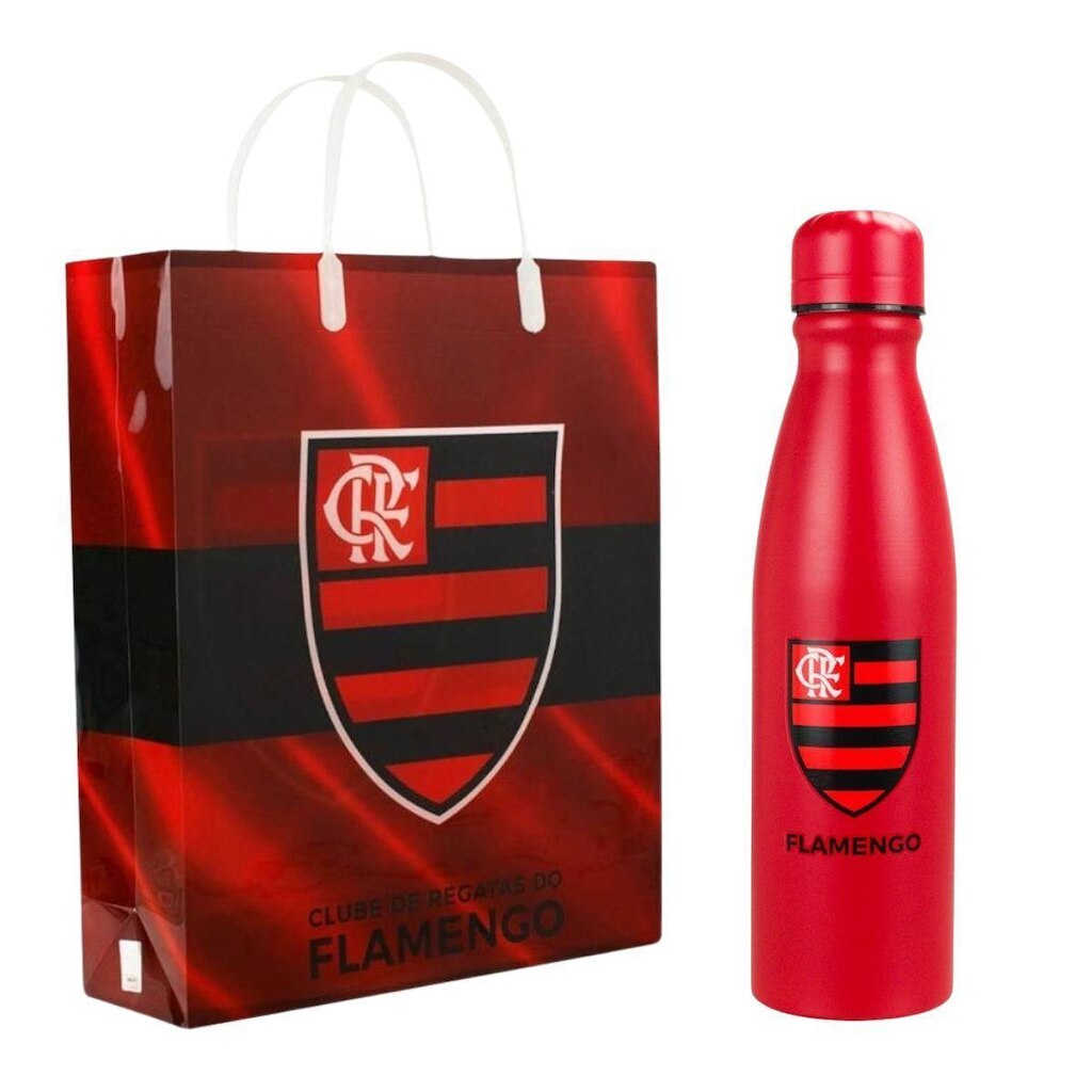 Kit Presente Flamengo Garrafa Alumínio 600ml Sacola Mengão