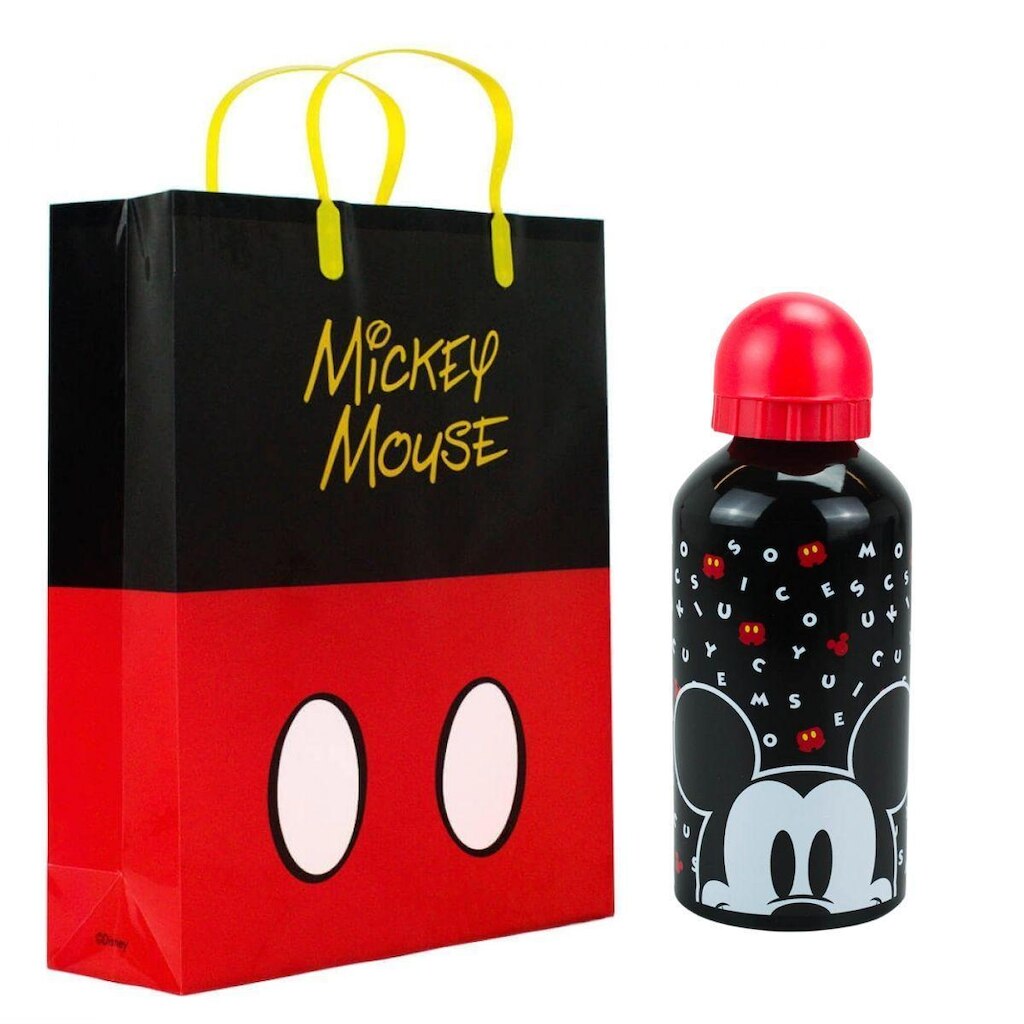 Kit Presente Sacola Garrafa Alumínio Mickey 500ml Disney