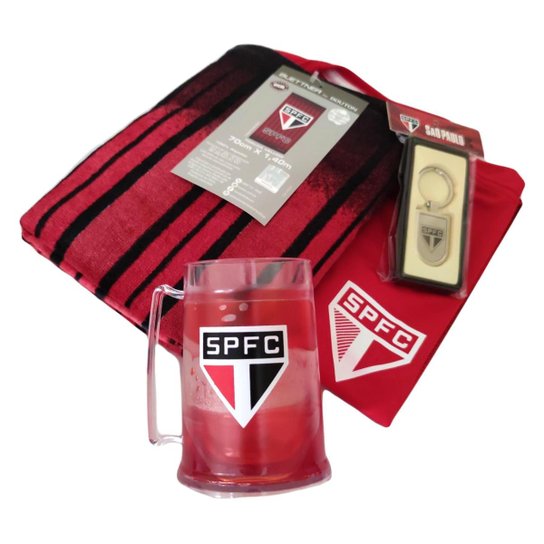 Kit Presente São Paulo - Camisa Court / Toalha / Caneca / Chaveiro Oficial - Vermelho Menor preço em Kit Presente São Paulo - Camisa Court / Toalha / Caneca / Chaveiro Oficial - Vermelho