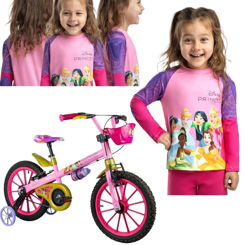 Kit Princesas Nathor Bicicleta com Camiseta de Proteção