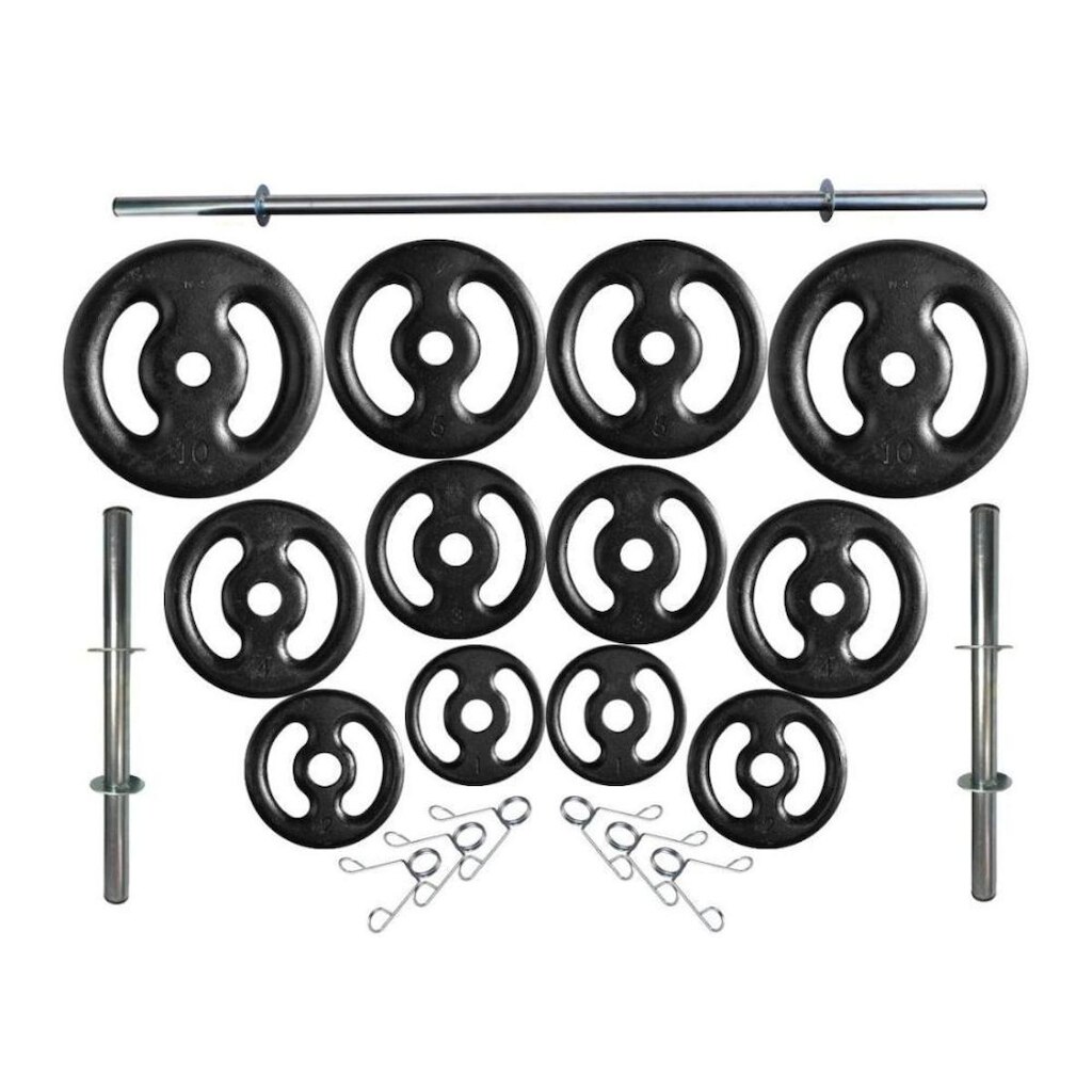 Kit Profissional 50 Kg de Anilhas + 2 Barras de 40cm + Barra de 160cm