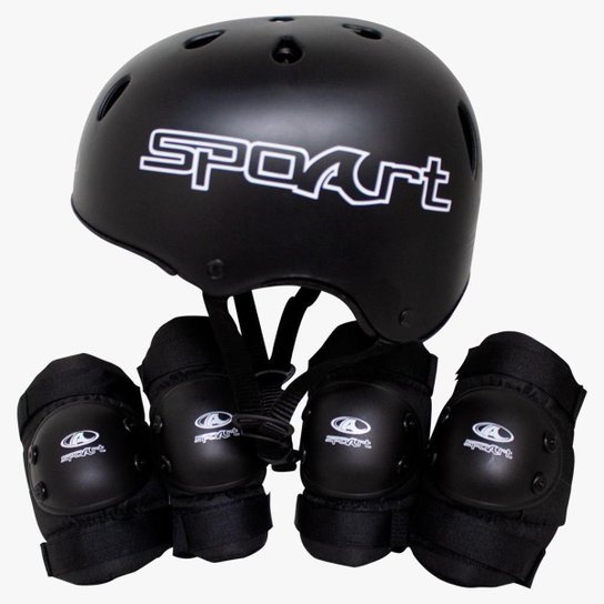 KIT PROTEÇÃO KIDS CAPACETE SKATE BIKE PATINS COMPLETO - Preto Menor preço em KIT PROTEÇÃO KIDS CAPACETE SKATE BIKE PATINS COMPLETO - Preto