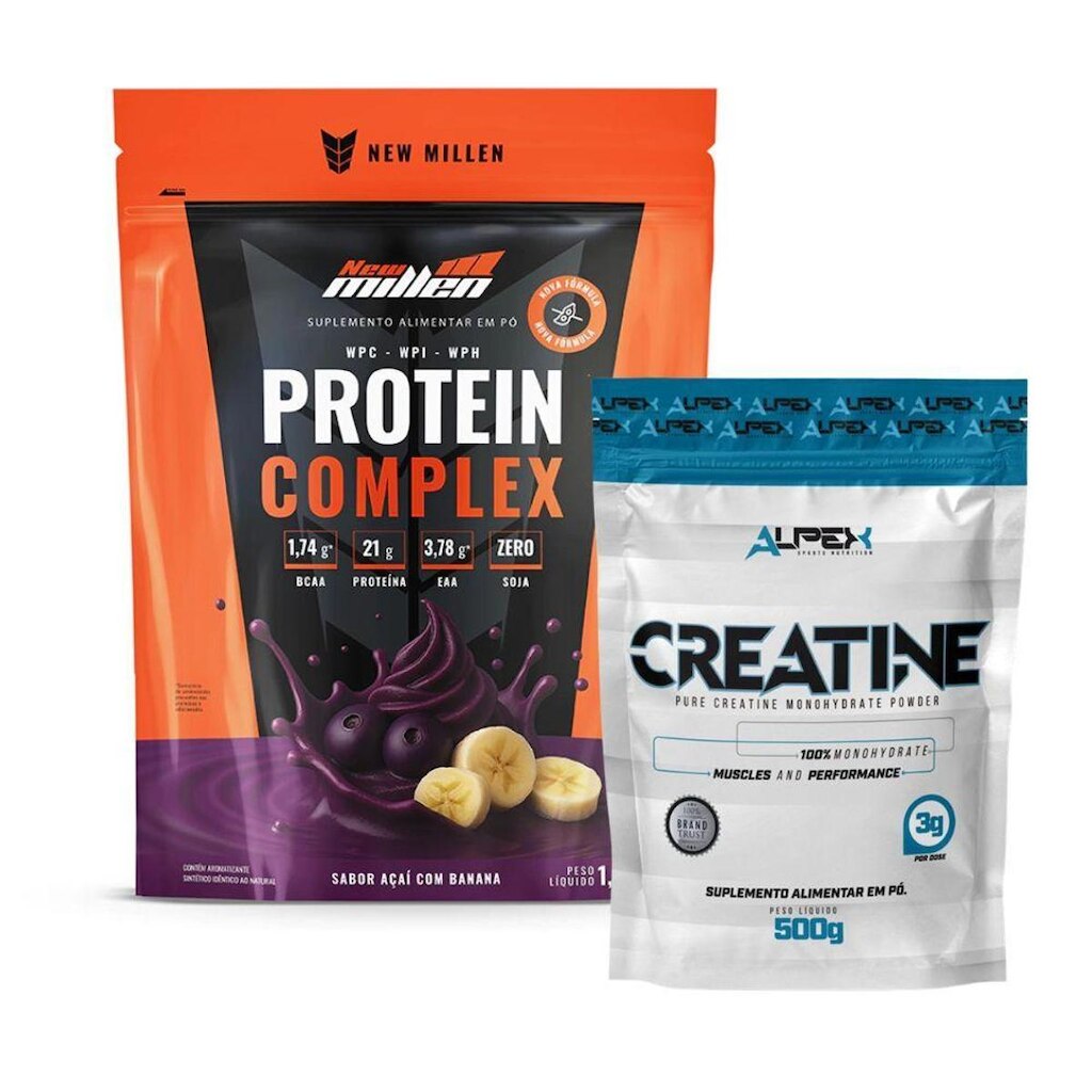 Kit Protein Complex 1,8kg New Millen + Creatina 500g Alpex