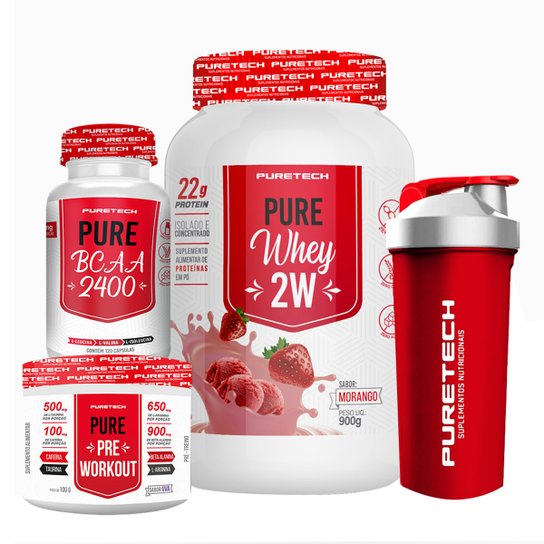 Kit PureTech Whey 2W 900g + BCAA 2400 120 caps+ Pré Treino 100g + Coqueteleira é ruim? Kit PureTech Whey 2W 900g + BCAA 2400 120 caps+ Pré Treino 100g + Coqueteleira é boa?