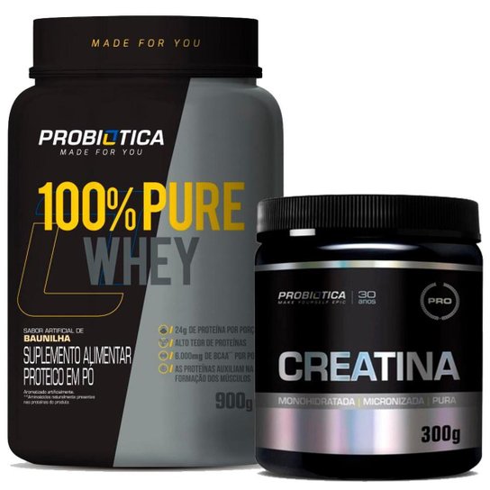Kit Puro Whey Protein 100% Pote 900g + Creatina Pure em Pó 300g Probiotica Menor preço em Kit Puro Whey Protein 100% Pote 900g + Creatina Pure em Pó 300g Probiotica