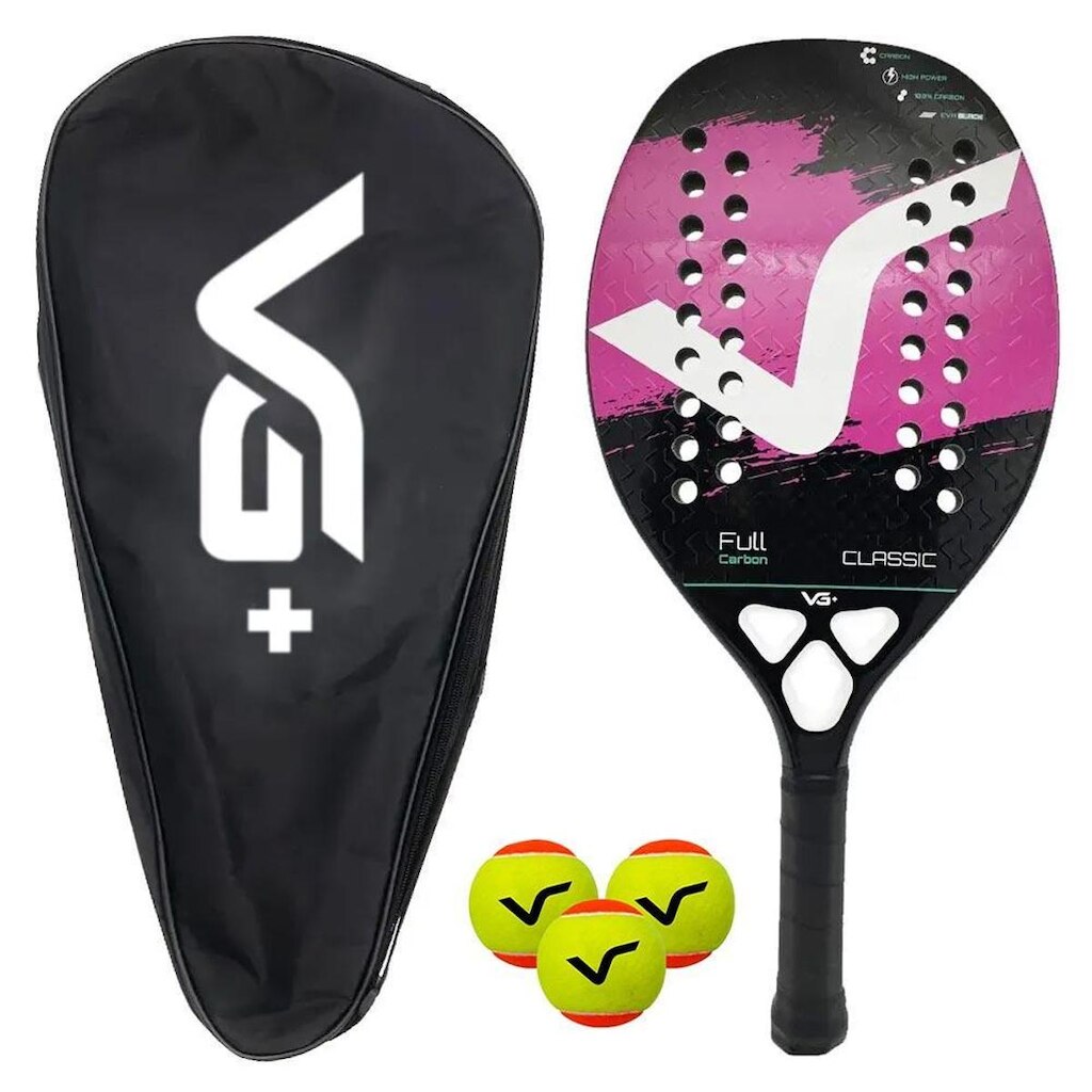 Kit Raquete De Beach Tennis Classic Full Carbon Com 3 Bolas E Bolsa De Transporte Vg Plus