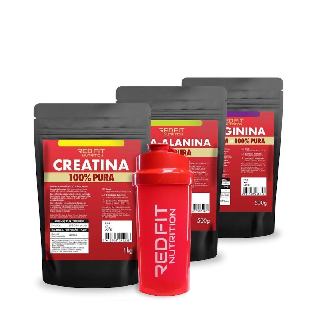 Kit Red Fit Creatina 1Kg Beta-Alanina 500g L-Arginina 500g