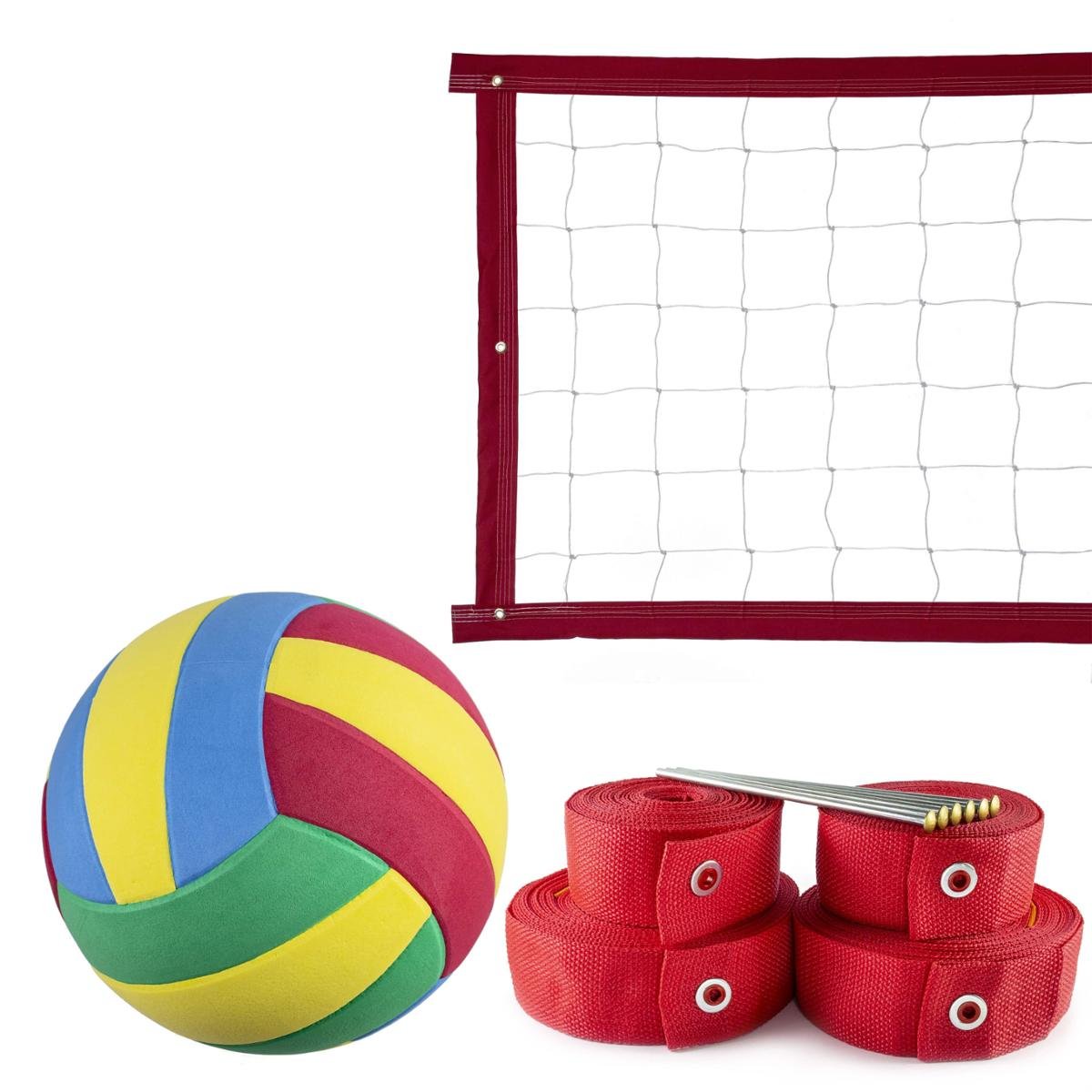 Kit Rede de Vôlei 9 metros + Marcação Vermelho + Bola