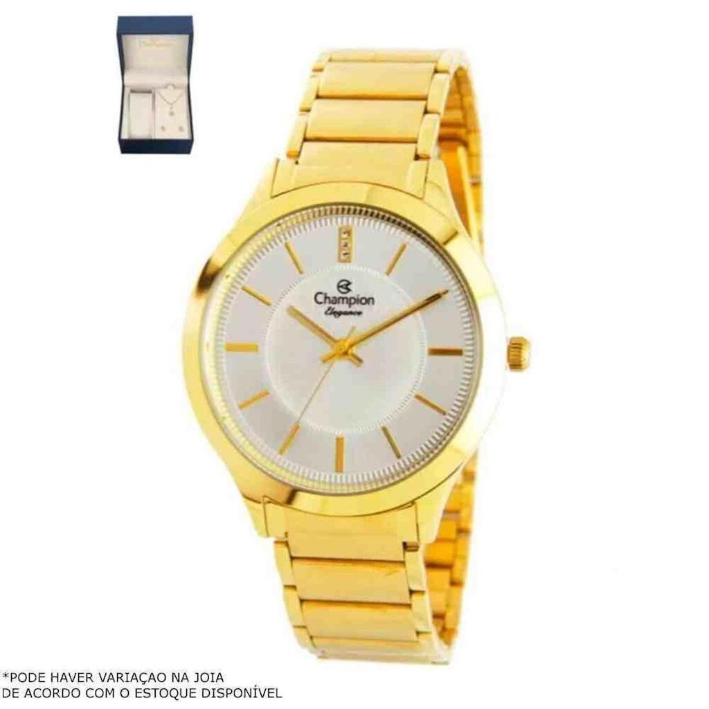 Kit Relógio Champion Feminino Dourado CN25645W