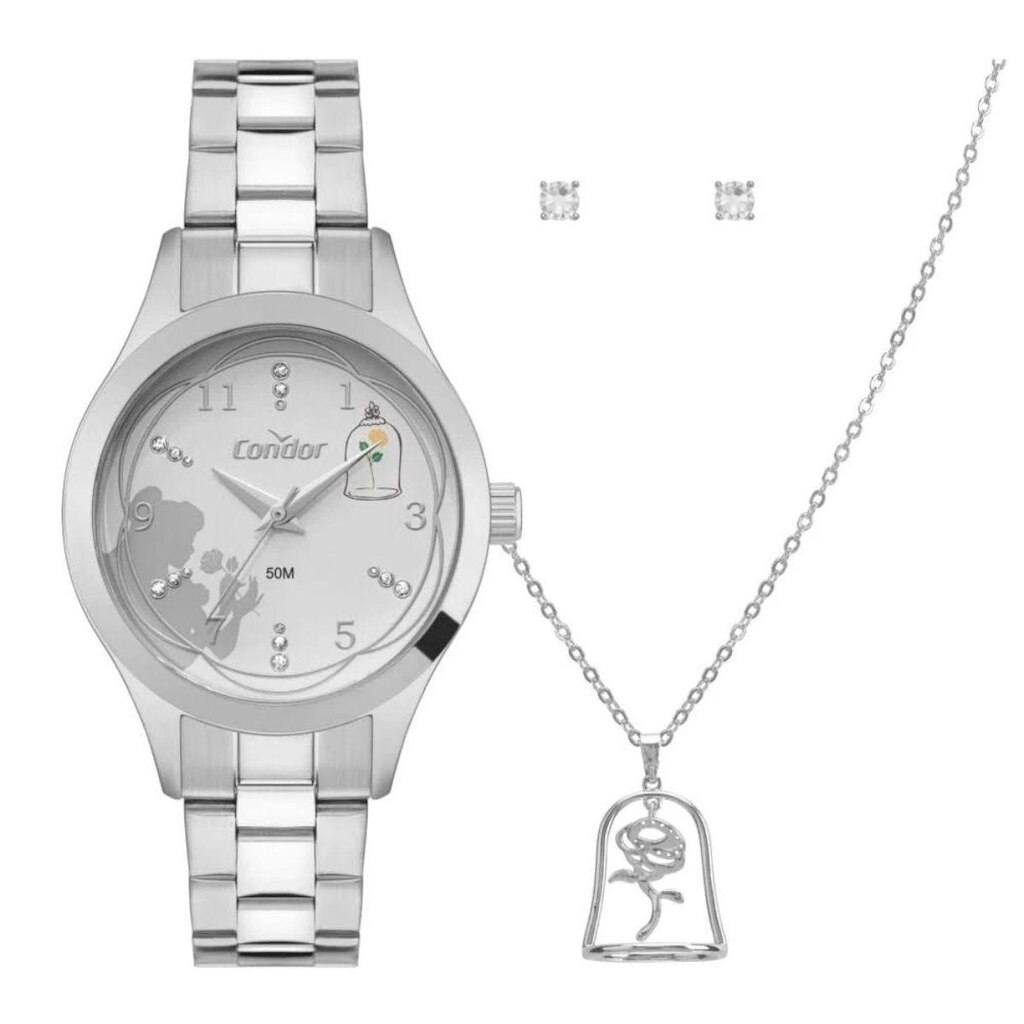 Kit Relógio Condor Disney Bela e a Fera Feminino CO2035NMZ/K4K Prata