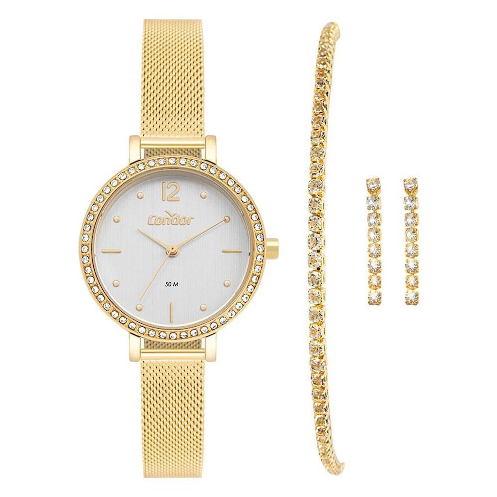 Kit Relógio Condor Feminino Brilho Dourado - CO2035OAP/K4K