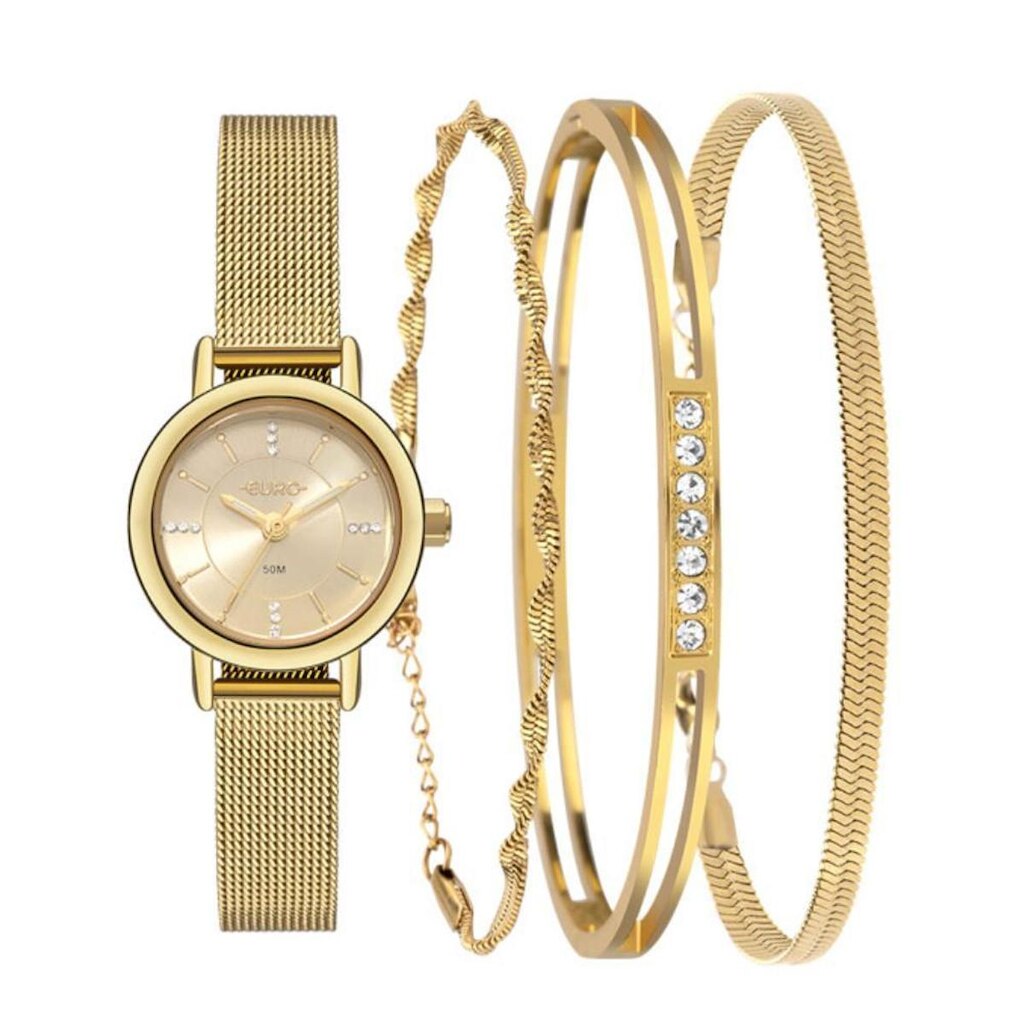Kit Relógio Euro Feminino Elegante Dourado EU2036YWH/K4D