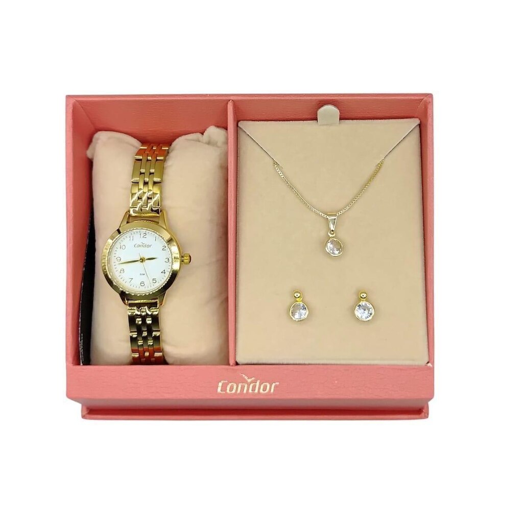Kit Relógio feminino dourado 25mm Condor Technos