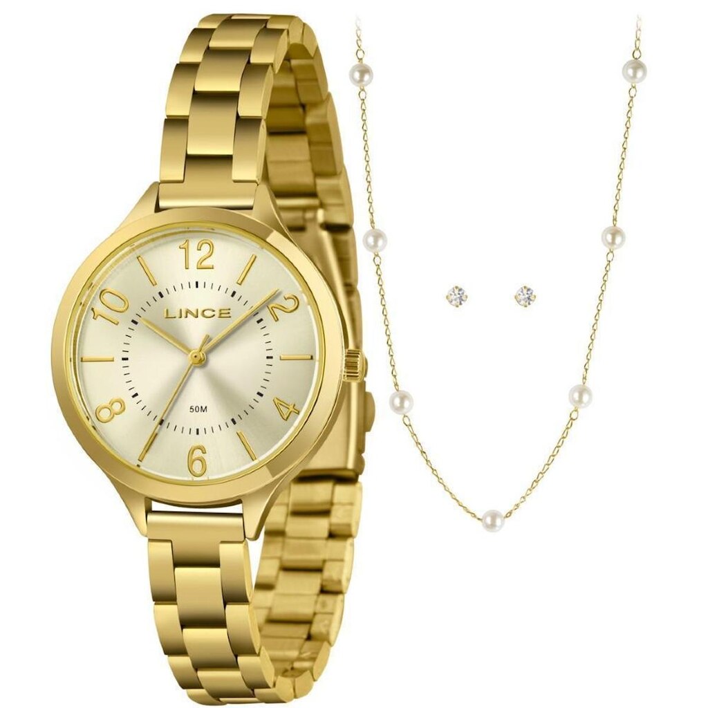 Kit Relógio Feminino Lince Dourado LRGM021L36 K0FEC2KX