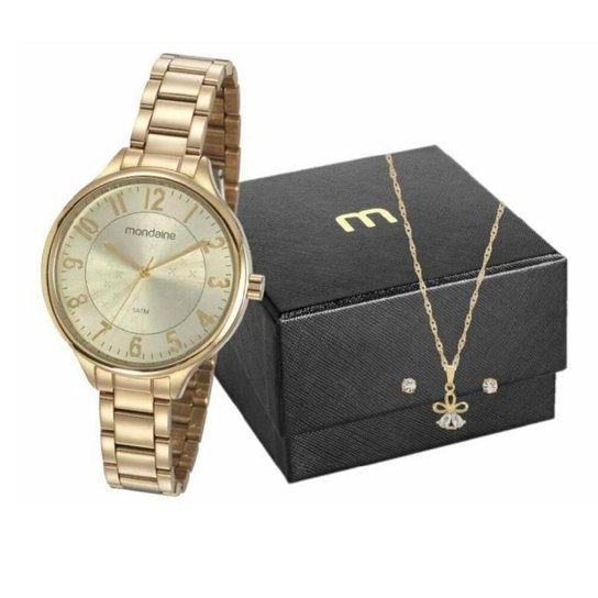 KIT RELOGIO FEMININO MONDAINE 99458LPMVDE1 - Dourado Menor preço em KIT RELOGIO FEMININO MONDAINE 99458LPMVDE1 - Dourado