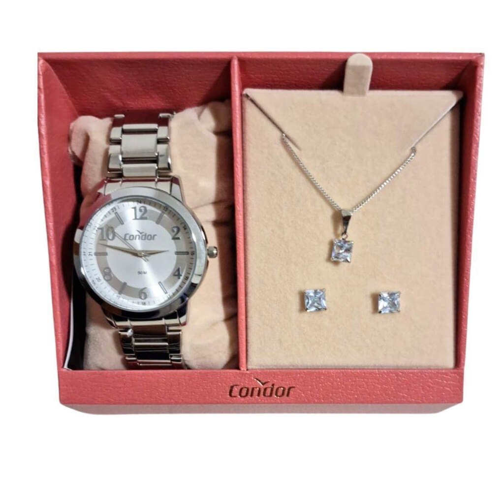 Kit Relógio feminino prata 36mm dia a dia Condor Technos