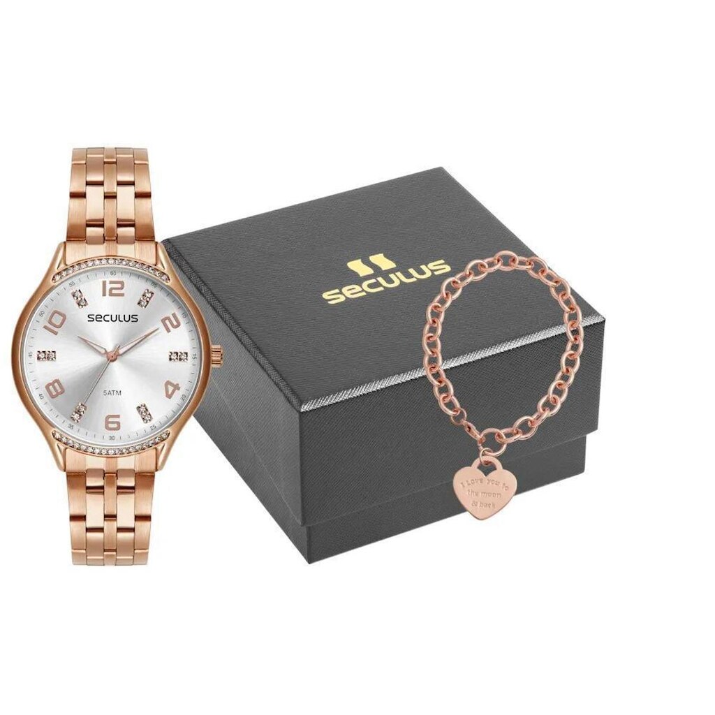 Kit Relógio Feminino Seculus pulseira 77268LPSVRS2K2
