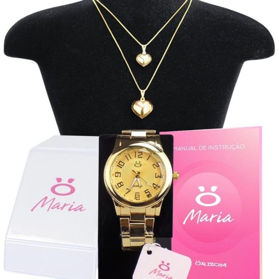 Kit Relógio Luxo Colar Feminino Original Garantia Presente - Dourado Menor preço em Kit Relógio Luxo Colar Feminino Original Garantia Presente - Dourado