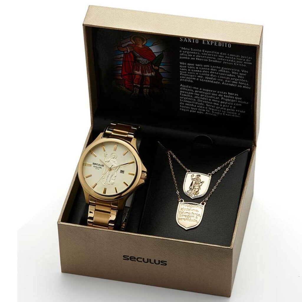 Kit Relógio Santo Expedito Dourado 20892GPSKDA1K1