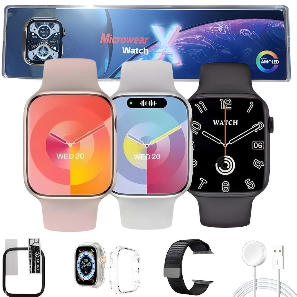 Kit Relogio Watch X Smartwatch Lançamento Microwear Ilha Dinamina ChatGpt IA Nfc Android iOS Gps