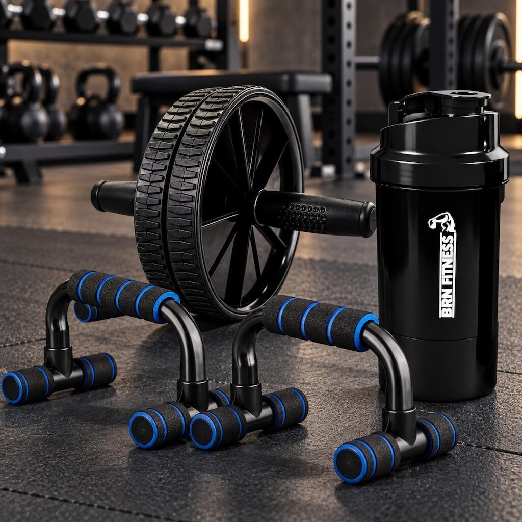 Kit Roda + Barra Flexão + Coqueteleira 500ml Shaker Treino