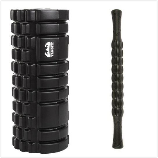 Kit Rolo Liberação Miofascial Foam Roller e Bastão Soltura - Preto