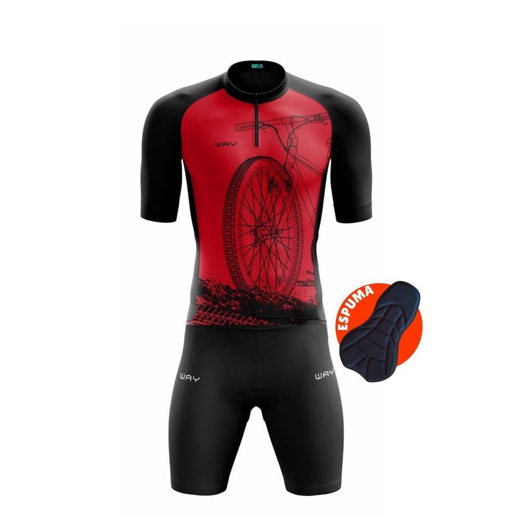 Kit Roupa de Bike Camiseta Vermelha e Bermuda Acolchoada Profissional