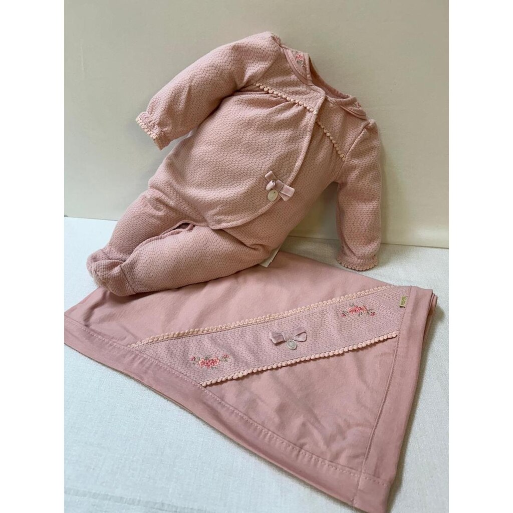 Kit Saída Maternidade Luxo Bebê Menina Bordado Paraiso 16155