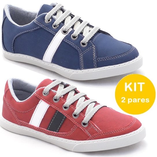 Kit Sapatênis Dexshoes Infantil - Azul+Vermelho