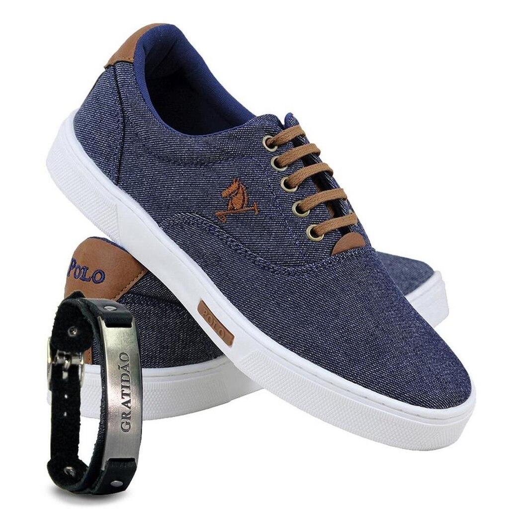 Kit Sapatênis Lona Amarração com Pulseira Casual Masculino