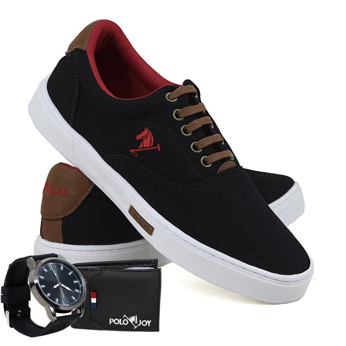 Kit Sapatênis Lona com Relógio e Carteira Masculino Casual - Preto |  Netshoes