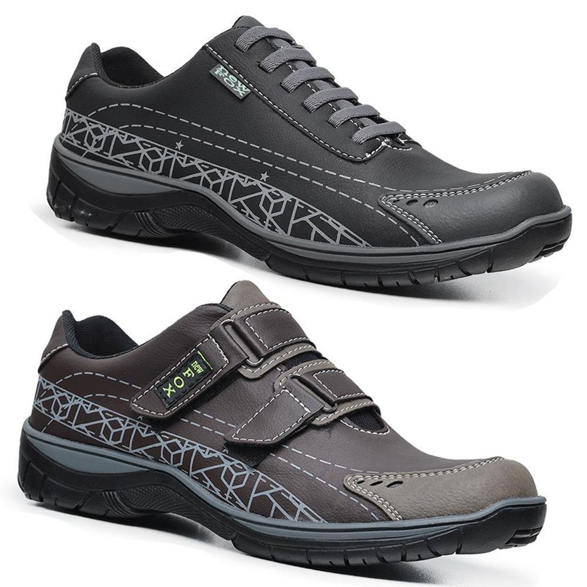 Kit Sapatenis Maculino 2 Pares Couro Vegano MIX New Fox - Preto | Netshoes