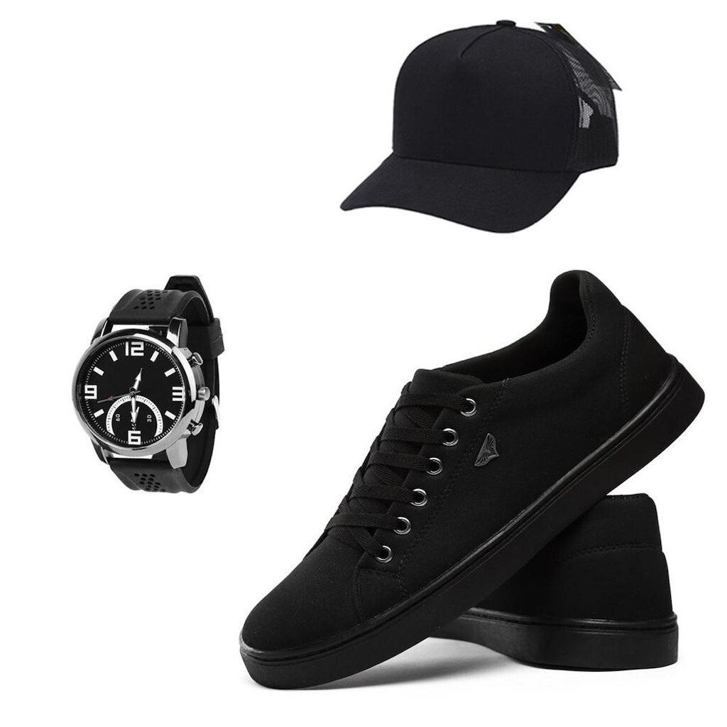 Kit Sapatenis Masculino Casual Com Relogio e Bone Exclusivo