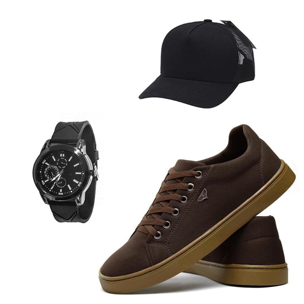 Kit Sapatenis Masculino Casual Com Relogio e Bone Exclusivo