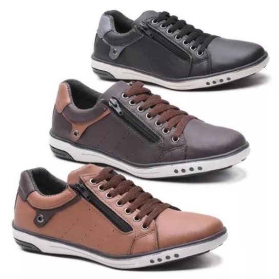 Kit Sapatênis Masculino Casual Preto, Marrom e Conhaque com Ziper StarFox - Preto Menor preço em Kit Sapatênis Masculino Casual Preto, Marrom e Conhaque com Ziper StarFox - Preto