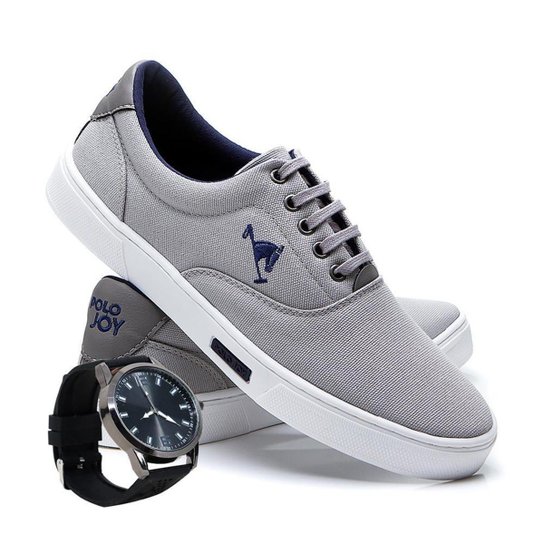 Kit Sapatênis Masculino Polo Joy Sport + Relógio - Cinza Menor preço em Kit Sapatênis Masculino Polo Joy Sport + Relógio - Cinza