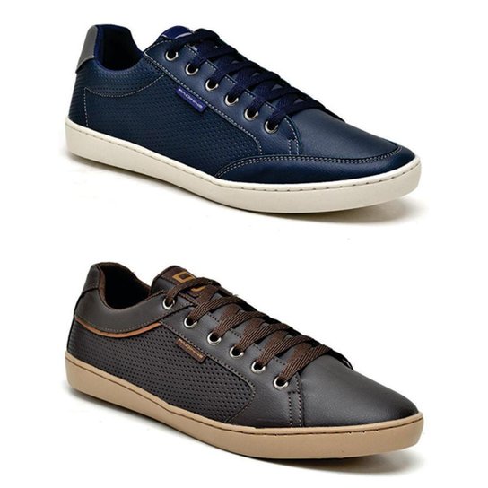 Kit Sapatênis Padinne Casual Cadarço 2 Pares Masculino - Marrom+Azul Menor preço em Kit Sapatênis Padinne Casual Cadarço 2 Pares Masculino - Marrom+Azul