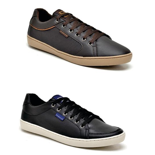 Kit Sapatênis Padinne Casual Masculino 2 Pares - Marrom Escuro+Preto Menor preço em Kit Sapatênis Padinne Casual Masculino 2 Pares - Marrom Escuro+Preto