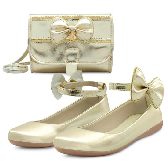 Kit Sapatilha Infantil Menina Festa Gatatuya Com Bolsa Laço Feminina Boneca