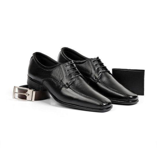 Kit Sapato Social + Carteira + Cinto Masculino Couro Moderno - Preto Menor preço em Kit Sapato Social + Carteira + Cinto Masculino Couro Moderno - Preto
