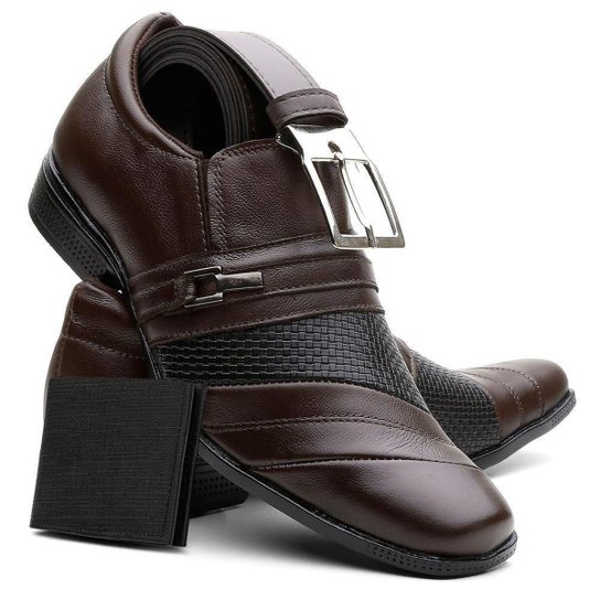 Kit Sapato Social em Couro Lorenzzo Lopez Masculino + Cinto + Carteira Fine - Vermelho Claro Menor preço em Kit Sapato Social em Couro Lorenzzo Lopez Masculino + Cinto + Carteira Fine - Vermelho Claro