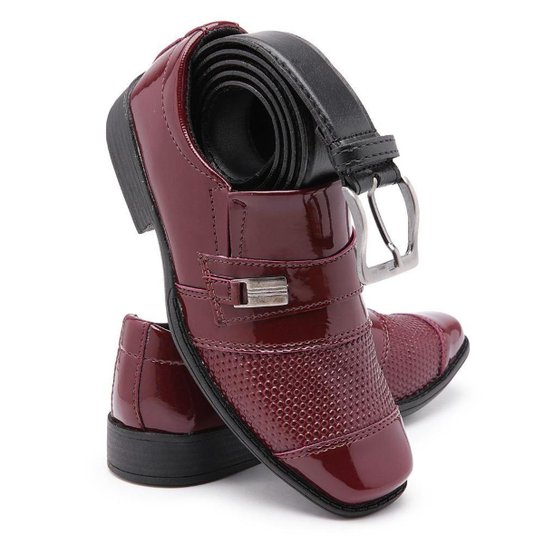 Kit Sapato Social Infantil Com Cinto Masculino Verniz Kids Criança Confort Plus - Vermelho Menor preço em Kit Sapato Social Infantil Com Cinto Masculino Verniz Kids Criança Confort Plus - Vermelho