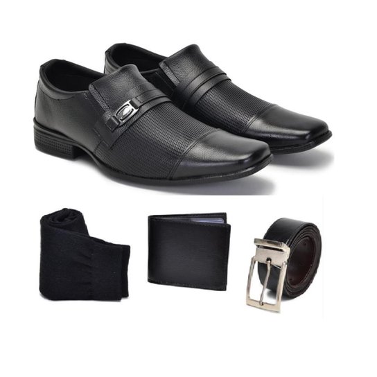Kit Sapato Social Masculino + Carteira + Cinto + Meia - Preto é ruim? Kit Sapato Social Masculino + Carteira + Cinto + Meia - Preto é boa?