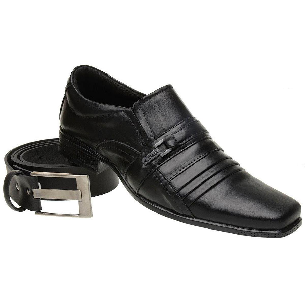 Kit Sapato Social Masculino Couro Elástico Cinto Conforto - Preto | Netshoes