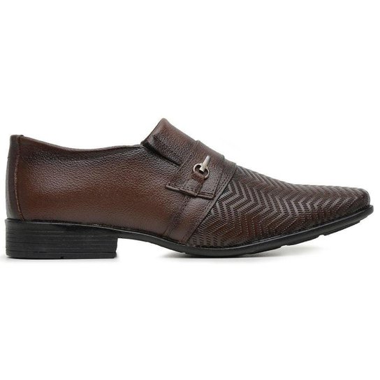 Kit Sapato Social Masculino De Couro Personalizado Com Textura Sola Borracha + Cinto E Carteira - Marrom Escuro | Netshoes