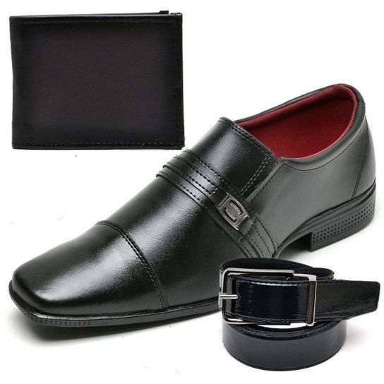 Kit Sapato Social Top Flex + Cinto + Carteira Masculino - Preto Menor preço em Kit Sapato Social Top Flex + Cinto + Carteira Masculino - Preto