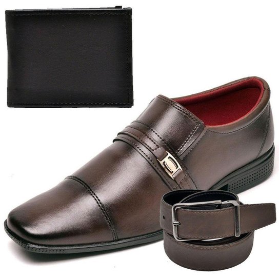 Kit Sapato Social Top Flex + Cinto + Carteira Masculino - Marrom Menor preço em Kit Sapato Social Top Flex + Cinto + Carteira Masculino - Marrom